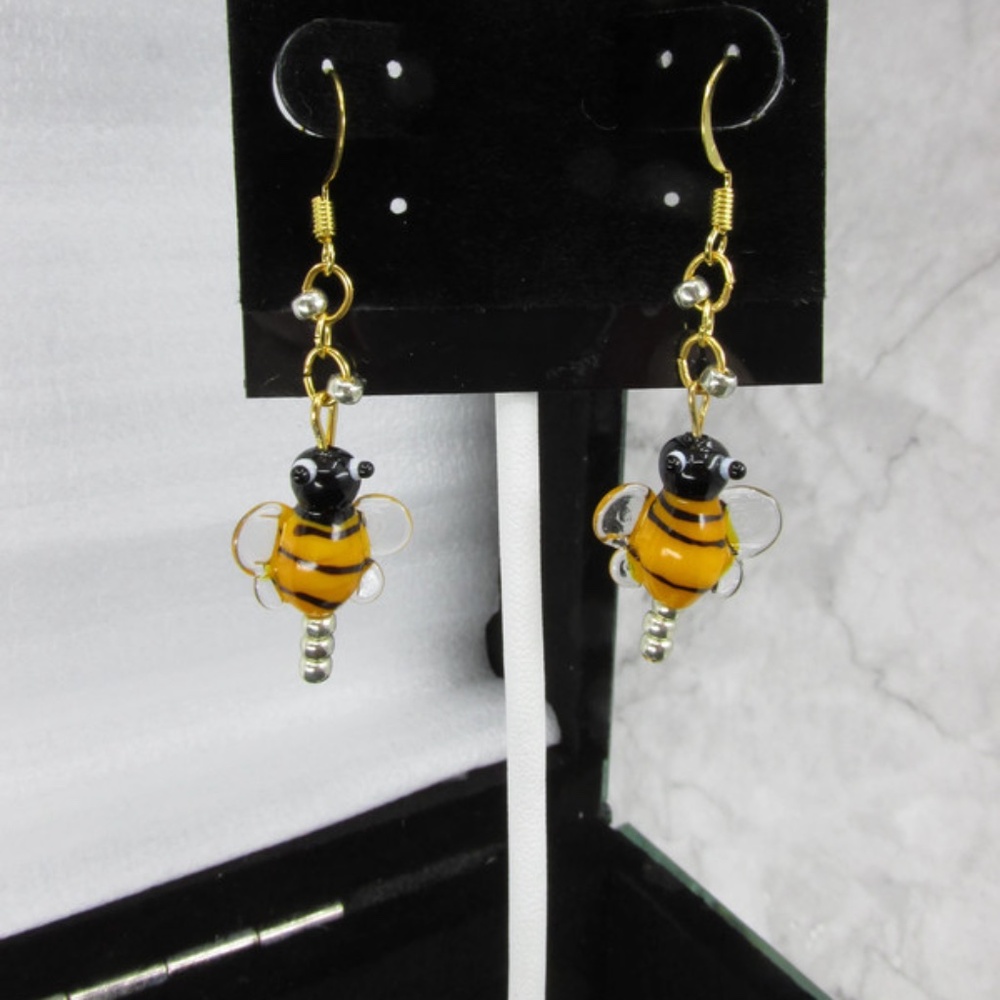 Gold Plated Glass Bee Earrings